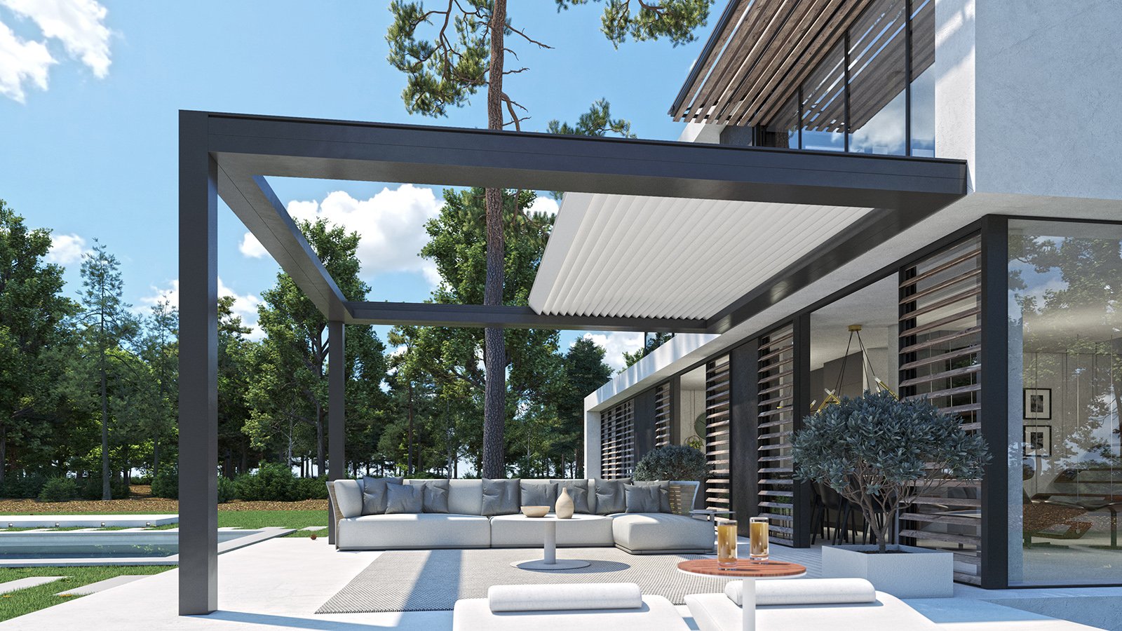 Luxe overkapping lamellen open